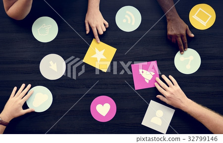 People Working Choosing Internet Connection Network Paper Sign 32799146