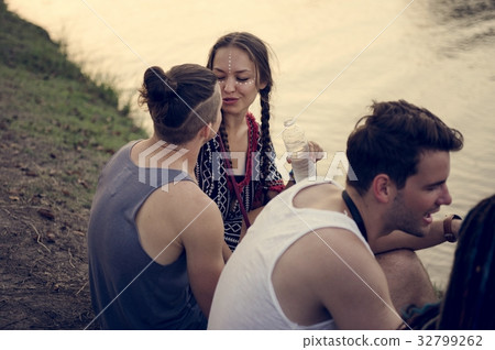 People Enjoying Talking Together at Music Concert Festival People Enjoying Talking Together at Music Concert Festival 32799262