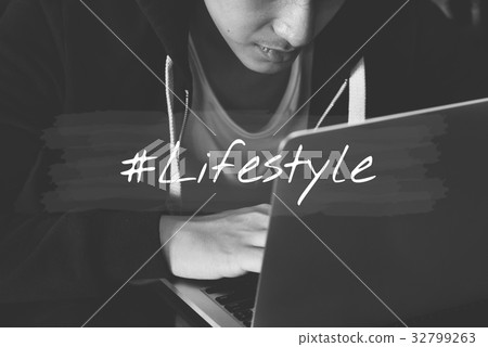 Man lifestyle using laptop connection to network Man lifestyle using laptop connection to network 32799263