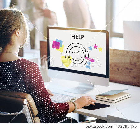 Illustration of contact us online customer services on computer Illustration of contact us online customer services on computer 32799459