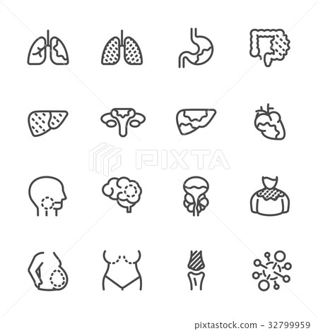 Cancer , Medical and healthcare icons set. 32799959
