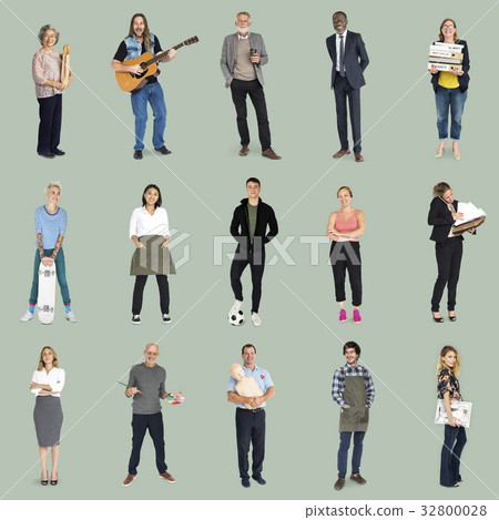 Various of occupation job people full body set standing with smiling on background 32800028