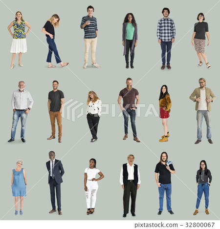 Various of diversity people full body set standing with smiling on background 32800067