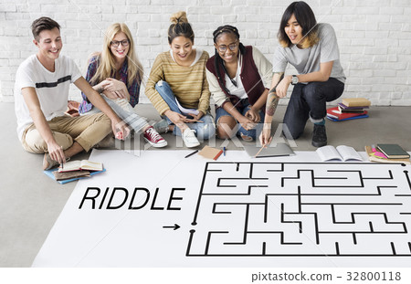 Group of people brainstorming about enigma concept 32800118