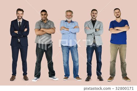 Diversity Adult Men Set Gesture Standing Together Studio Isolated 32800171
