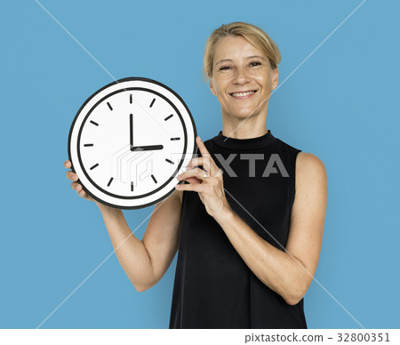 Woman Smiling Happiness Paper Craft Arts Clock Studio Portrait Woman Smiling Happiness Paper Craft Arts Clock Studio Portrait 32800351