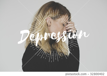 Woman with Depression Feeling Expression Emotion Word Graphic 32800402