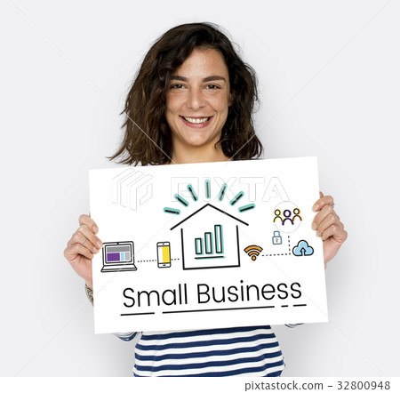 Woman holding billboard network graphic overlay 32800948