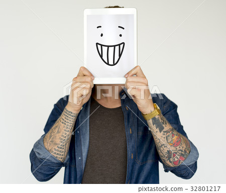 Illustration of smiley face on banner Illustration of smiley face on banner 32801217