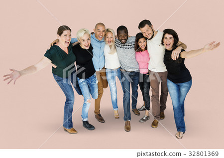 Diversity men and women group smiling arm around together 32801369