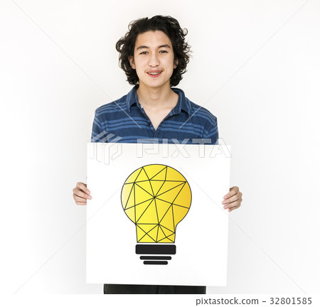 Man holding billboard network graphic overlay 32801585