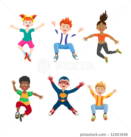 Happy jumping kids on white background Happy jumping kids on white background 32801696
