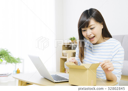 Young woman doing mail order on PC Young woman doing mail order on PC 32802845