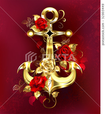 Golden anchor with roses 32803449