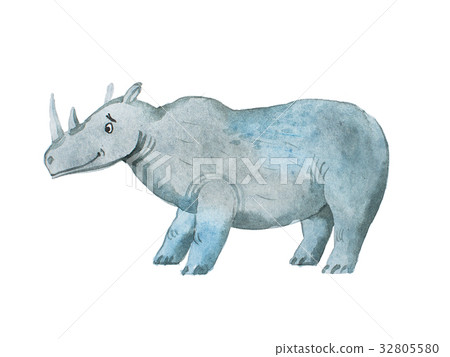 Hippopotamus hand drawn with watercolors Aquarelle 32805580