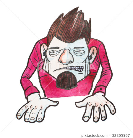 Cartoon male villain character with angry 32805597