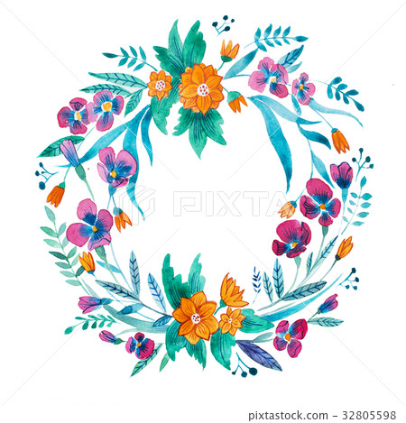 Colorful chaplet of purple wild pansy and orange 32805598