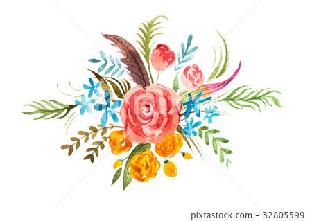 Watercolour bouquet of flowers. Hand-painted Watercolour bouquet of flowers. Hand-painted 32805599