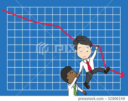 Businessmen hanging on graphs falling help Businessmen hanging on graphs falling help 32806149