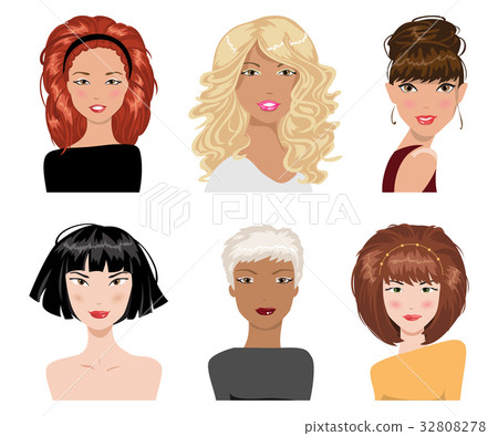 Set of female hair style. Vector collection 32808278