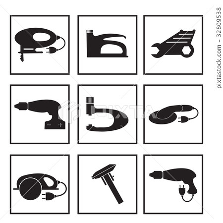 Tools mechanic icons set, black silhouette 32809538