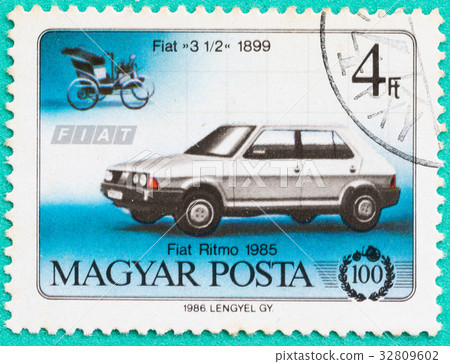 Postage stamps with printed in Hungary shows car Postage stamps with printed in Hungary shows car 32809602