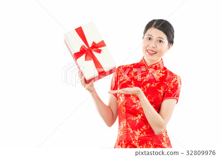 new year gift woman holding present 32809976