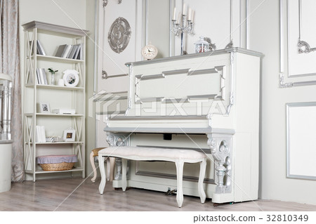 Light classic living room interior with piano Light classic living room interior with piano 32810349