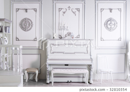 Light classic living room interior with piano Light classic living room interior with piano 32810354