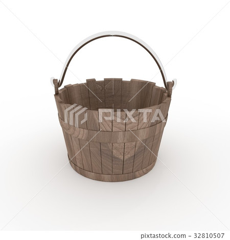 dark brown wood bucket object on isolated white 32810507