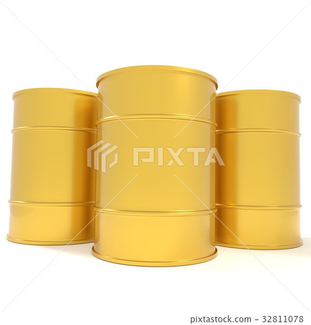 oil aluminum barrel in yellow on white in 3D oil aluminum barrel in yellow on white in 3D 32811078