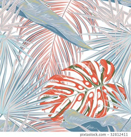 Green palm leaves on the white background. Vector Green palm leaves on the white background. Vector 32812411