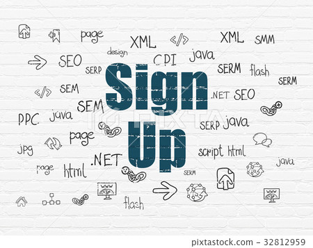 Web design concept: Sign Up on wall background Web design concept: Sign Up on wall background 32812959