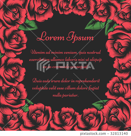 Flourish frame with red roses buds 32813140