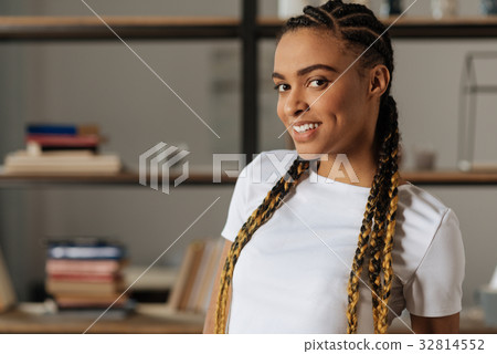 Attractive girl having many braids on head Attractive girl having many braids on head 32814552