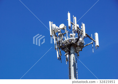 Top part of cell phone communication tower with 32815951