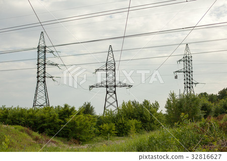 High voltage lines and power pylons High voltage lines and power pylons 32816627