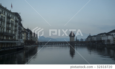 Famous ancient Chapel bridge in Lucerne Famous ancient Chapel bridge in Lucerne 32818720