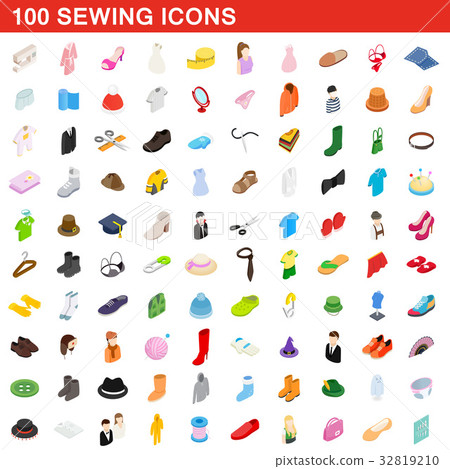 100 sewing icons set, isometric 3d style 100 sewing icons set, isometric 3d style 32819210