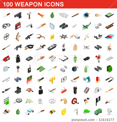 100 weapon icons set, isometric 3d style 32819277