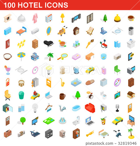 100 hotel icons set, isometric 3d style 32819346