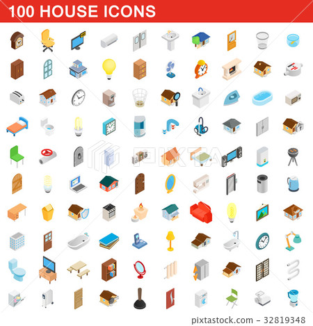 100 house icons set, isometric 3d style - Stock Illustration [32819348 ...