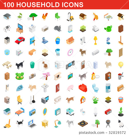 100 household icons set, isometric 3d style 32819372