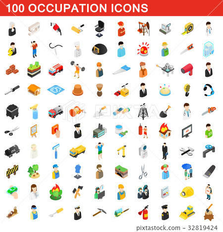 100 occupation icons set, isometric 3d style 100 occupation icons set, isometric 3d style 32819424