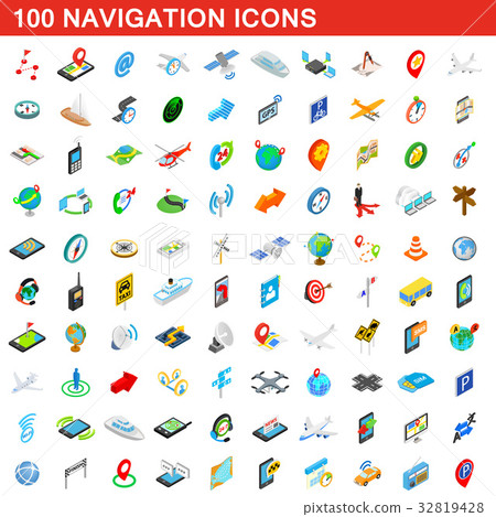 100 navigation icons set, isometric 3d style 100 navigation icons set, isometric 3d style 32819428