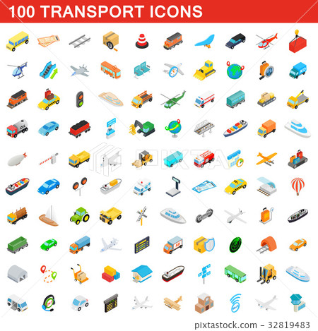 100 transport icons set, isometric 3d style 32819483