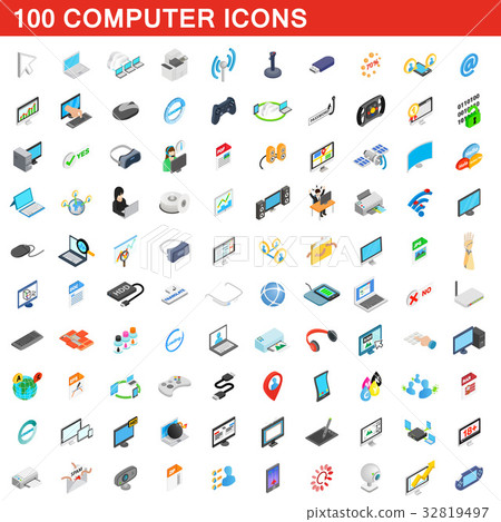 100 computer icons set, isometric 3d style 32819497