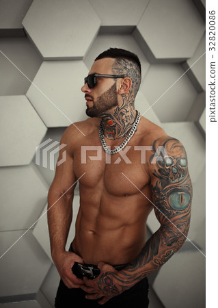 Sexy closeup topless portrait of Elegant handsome 32820086