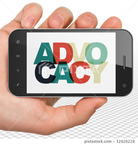 Law concept: Hand Holding Smartphone with Advocacy 32820228