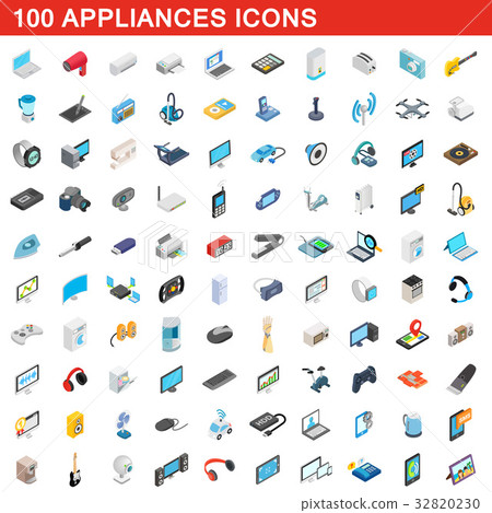 100 appliances icons set, isometric 3d style 32820230